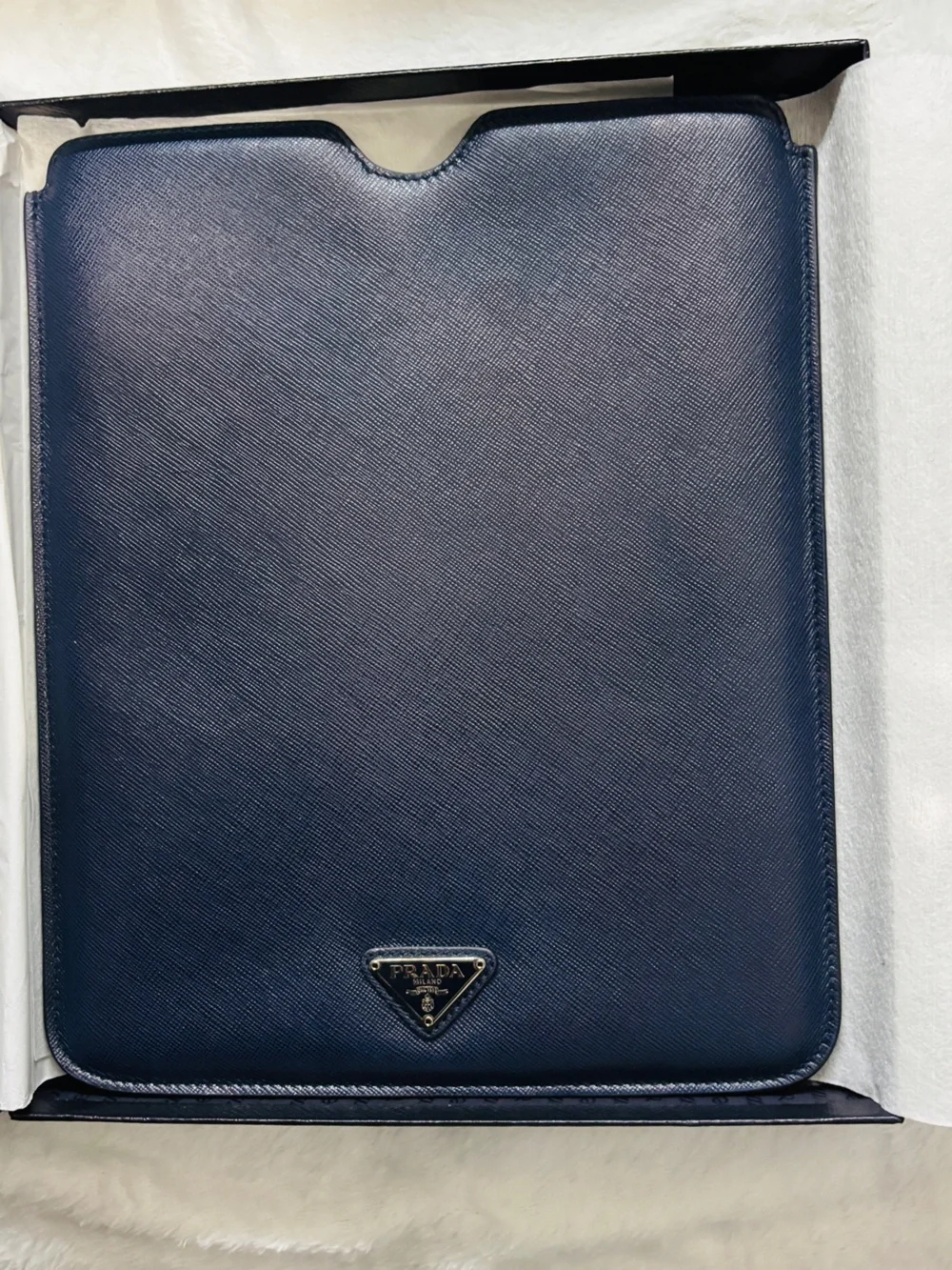 Prada Men’s Navy Saffiano Leather Document Sleeve IPad Portfolio Sleeve with box